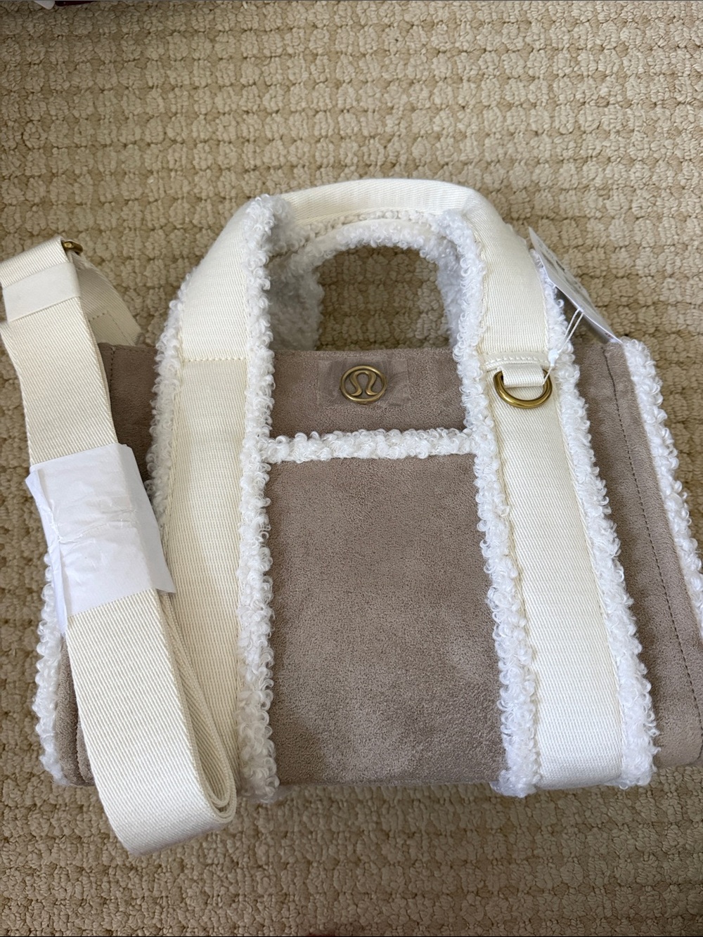 lululemon Boxy Tote Mini Faux Shearling Trim Kids Tote - Cream - Picture 5 of 5